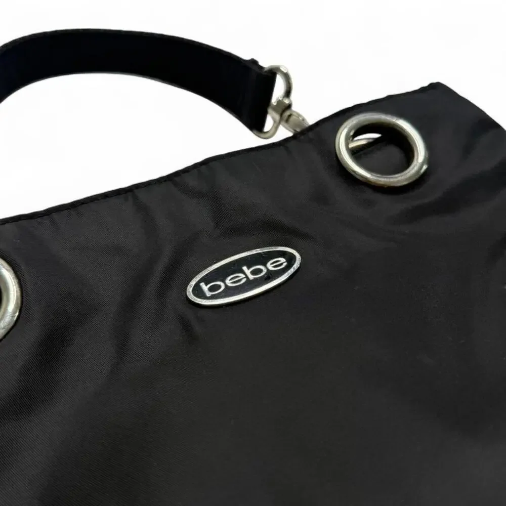 Black Bebe vintage Y2K small handbag shoulder bag with silver hardware